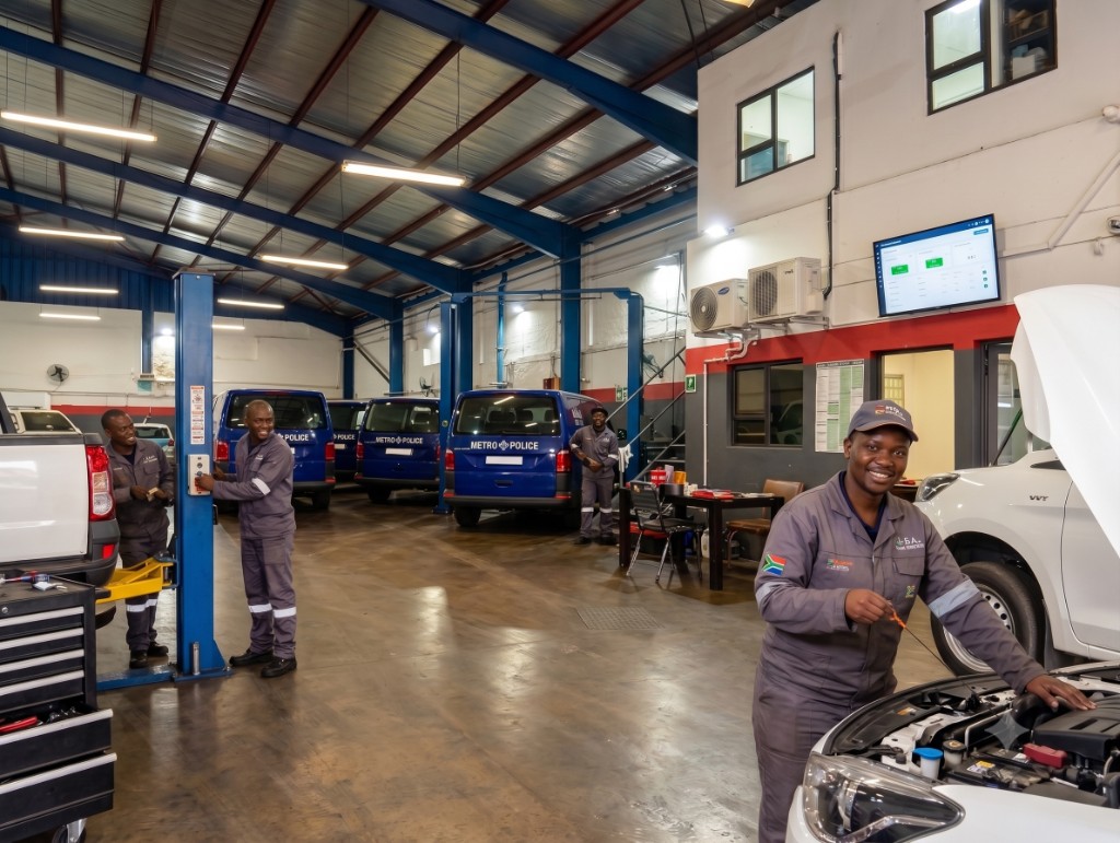 Commercial fleet vehicles being serviced at Ubukhali Autocentre